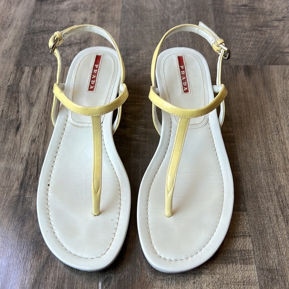 Prada Thongs Wedge Yellow Sandals Womens 6.5 Designer Heels 36.5 - Picture 2 of 8
